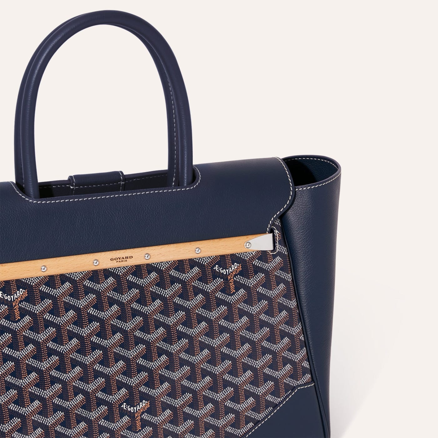 Goyard Saigon Tote Navy Blue Goyardine Canvas Palladium Hardware - Image 6